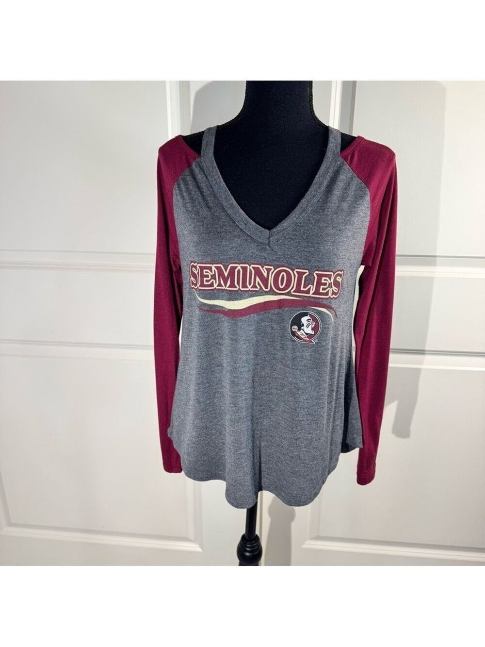 Colosseum Gray and Maroon Seminoles Long Sleeve Tee Small